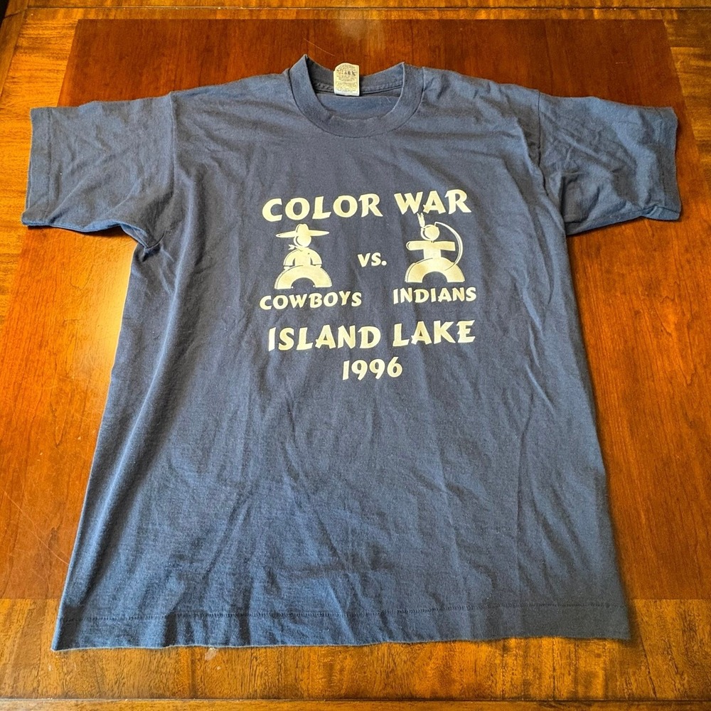 Vintage 1996 Island Lake Color War Cowboys vs Indians T-Shirt Large USA